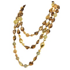 Verdura Extra Long Smoky Quartz 18K Gold Beaded Necklace