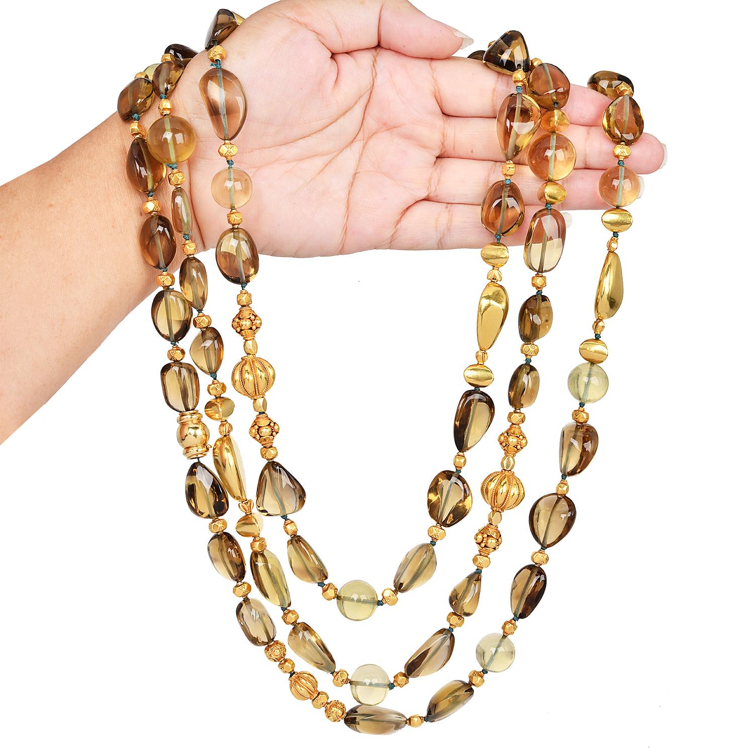 Verdura Collana extra lunga in quarzo fumé con perline in oro 18 carati In condizioni ottime in vendita a Miami, FL