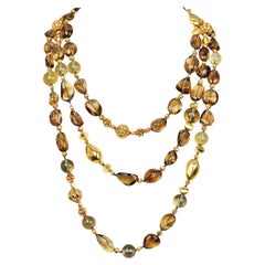 Verdura Extra Long Smoky Quartz 18K Gold Beaded Necklace