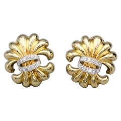 Verdura Fleur-de-Lis Diamond and 18 Karat Gold Earrings