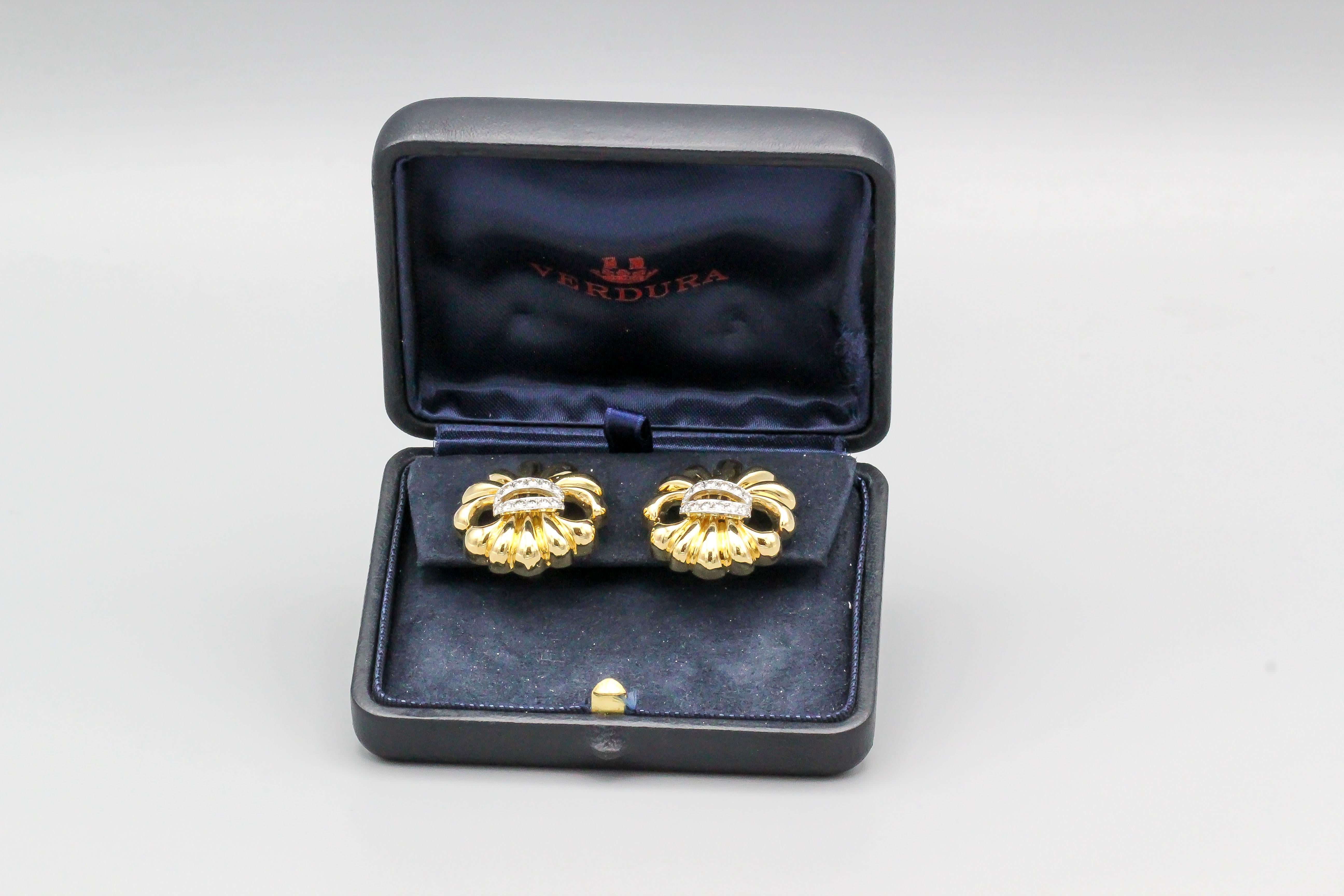 Women's Verdura Fleur-de-Lis Diamond and 18 Karat Gold Earrings
