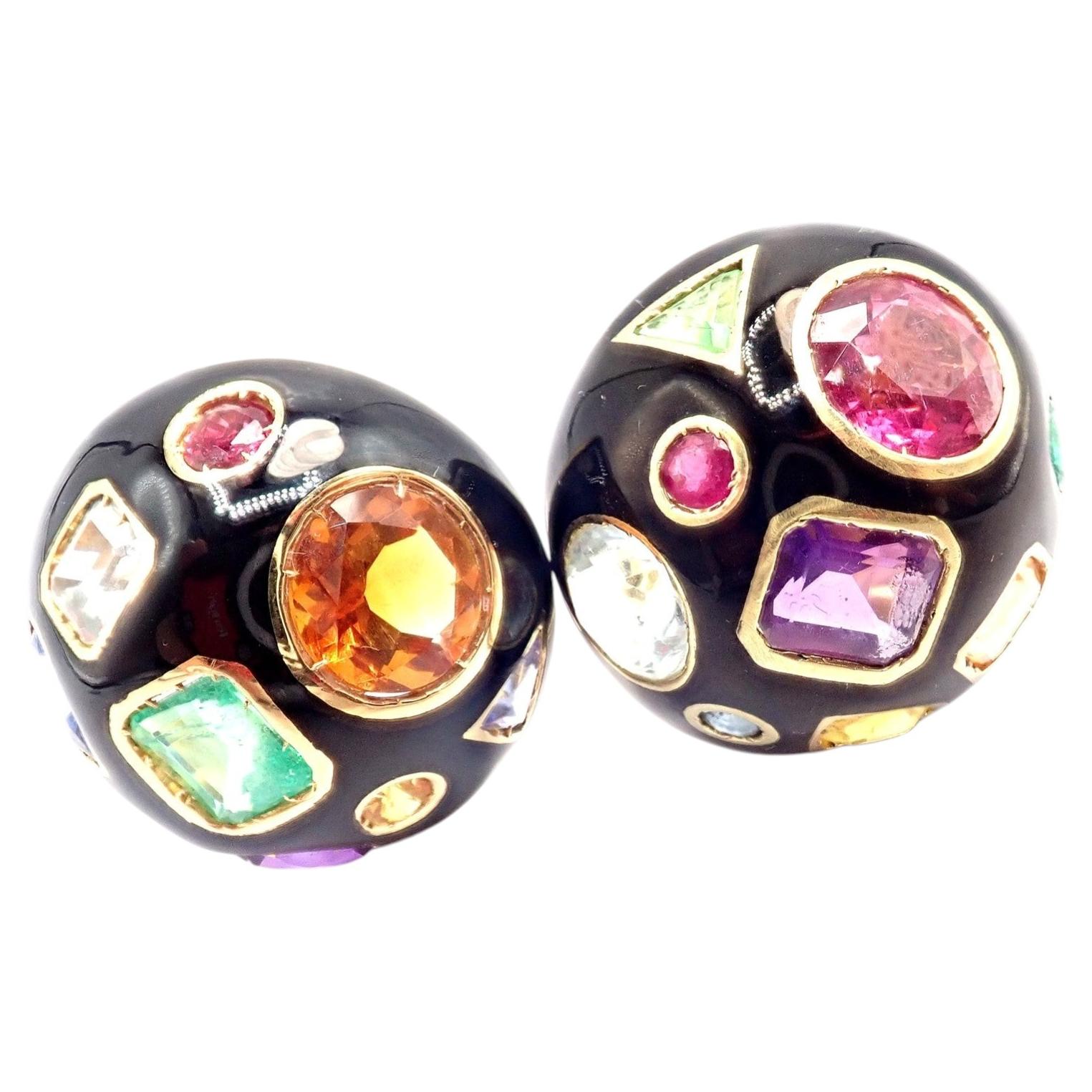 Pendientes Verdura Fulco con piedra de color, esmalte negro y oro amarillo en venta