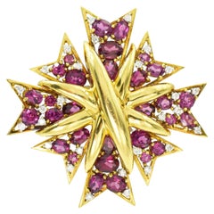 Verdura Granat und Diamant "Malteserkreuz" Brosche