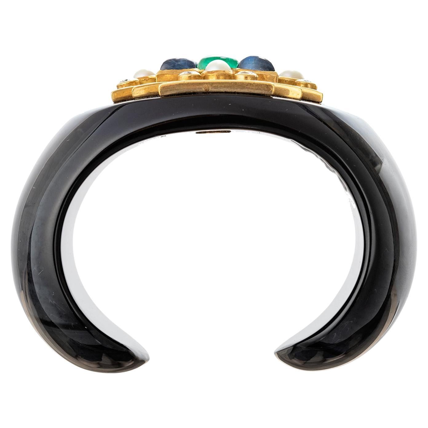 Cabochon Verdura Gem-Set Black Onyx Maltese Cross Cuff Bracelet