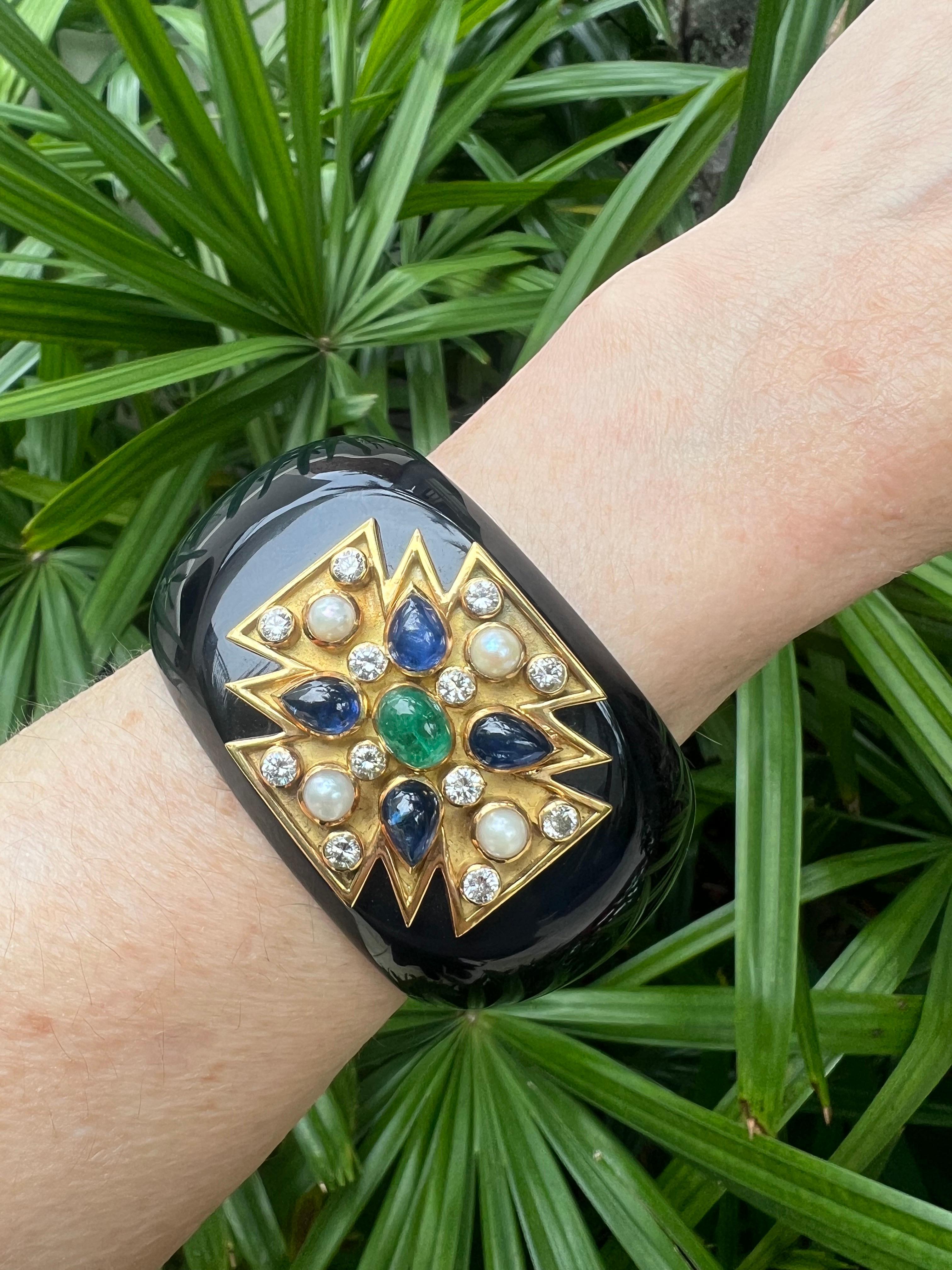 Women's Verdura Gem-Set Black Onyx Maltese Cross Cuff Bracelet