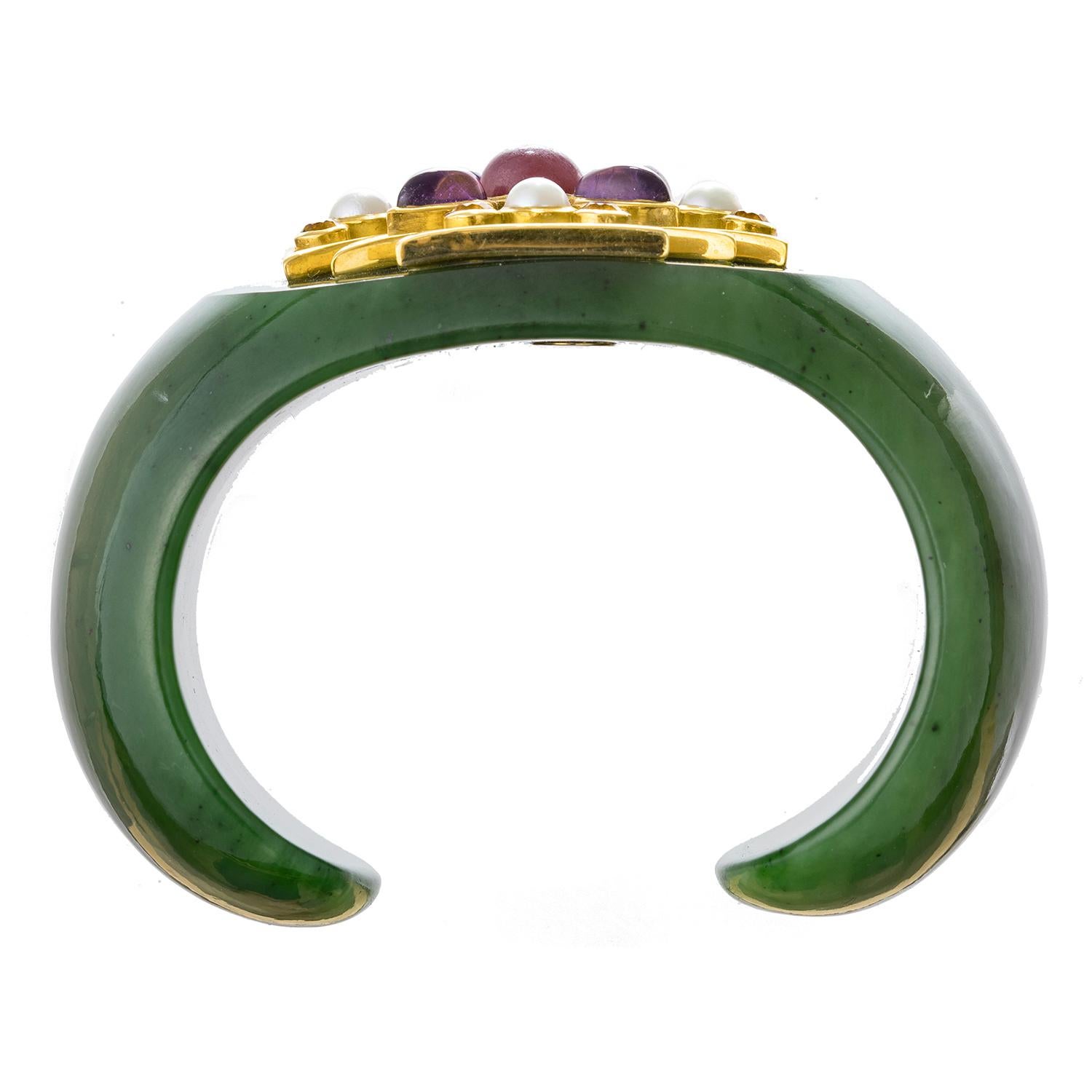 Verdura Gem-Set Green Jade Maltese Cross Cuff Bracelet 1
