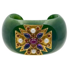 Verdura Gem-Set Green Jade Maltese Cross Cuff Bracelet