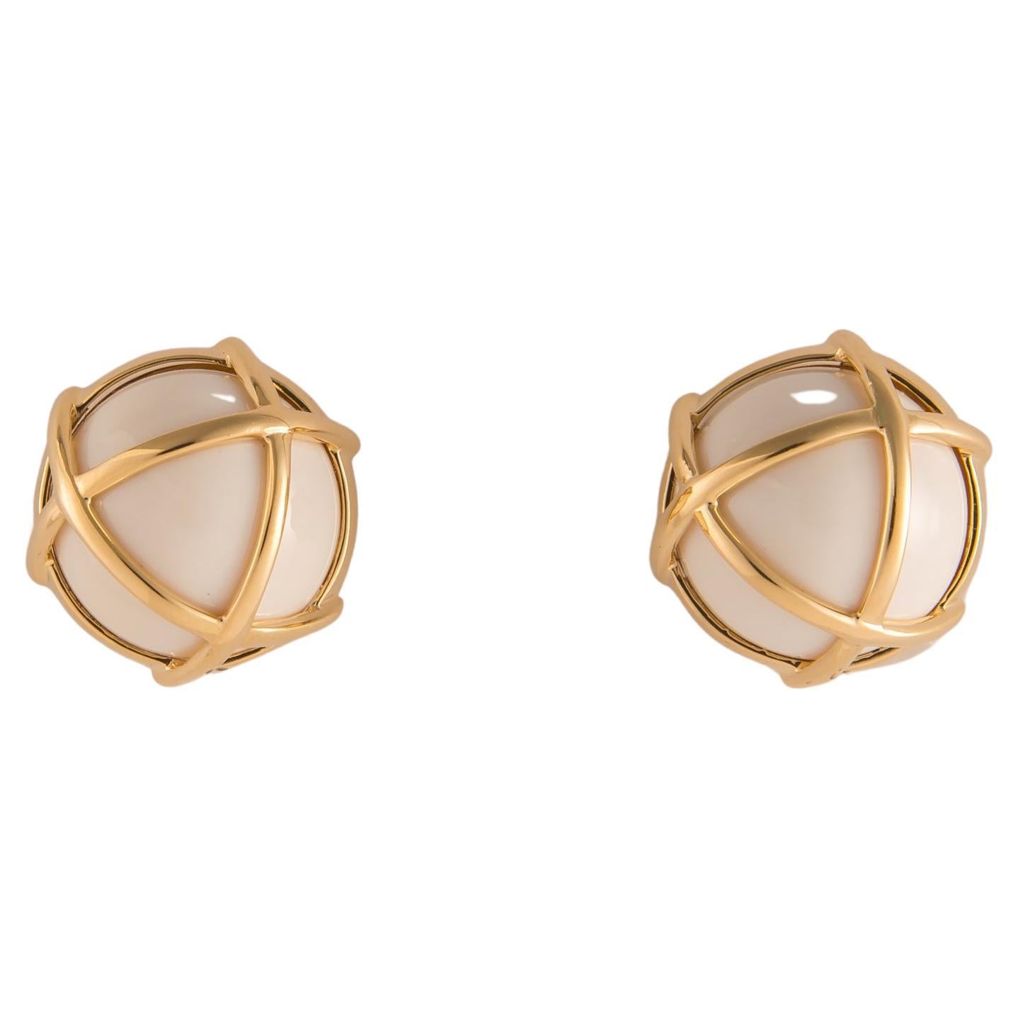 Verdura Gold and Cocholong Caged Earrings For Sale