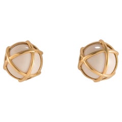Verdura Gold and Cocholong Caged Earrings