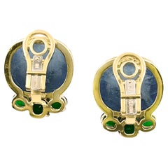 Verdura Gold Aquamarine Emerald Tendril Clip Earrings