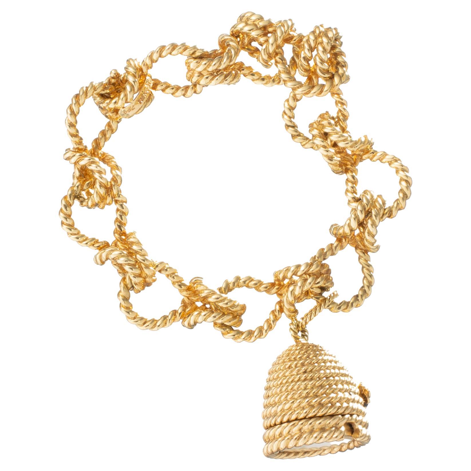 Verdura Gold Beehive Watch Charm Bracelet