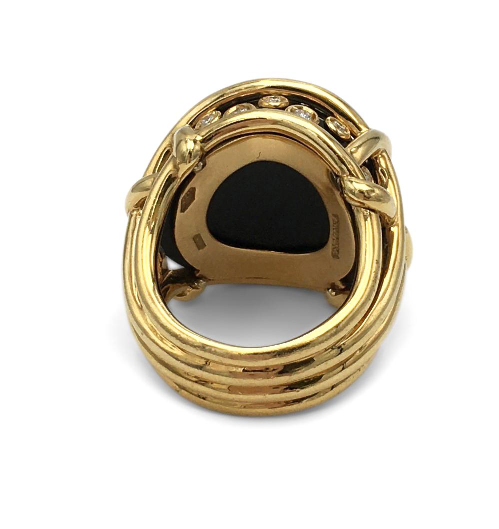 Round Cut Verdura Gold Diamond and Black Jade Polka Dot Ring
