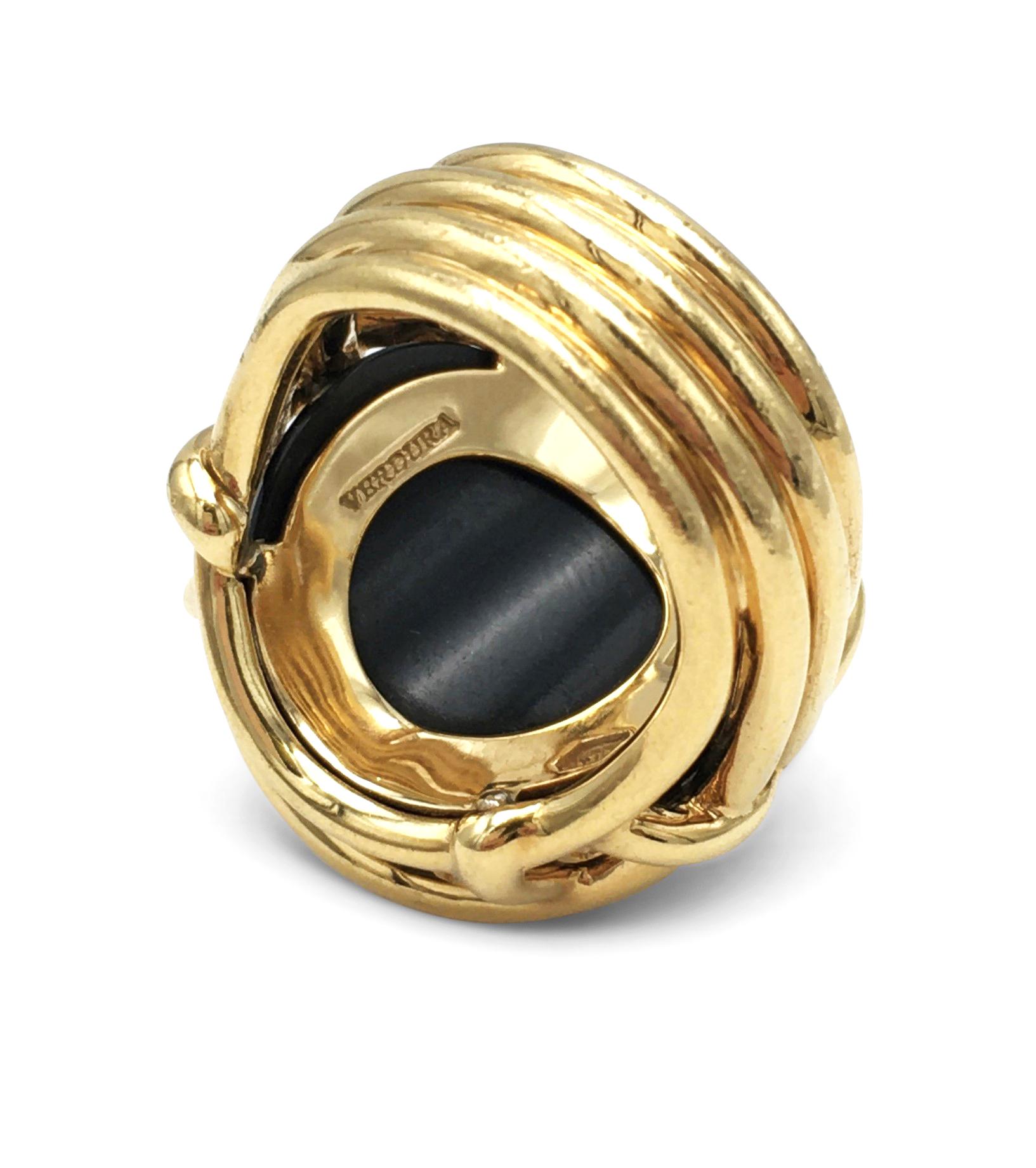 Women's Verdura Gold Diamond and Black Jade Polka Dot Ring