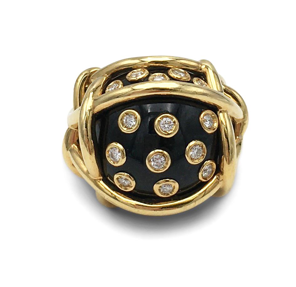 Verdura Gold Diamond and Black Jade Polka Dot Ring 1