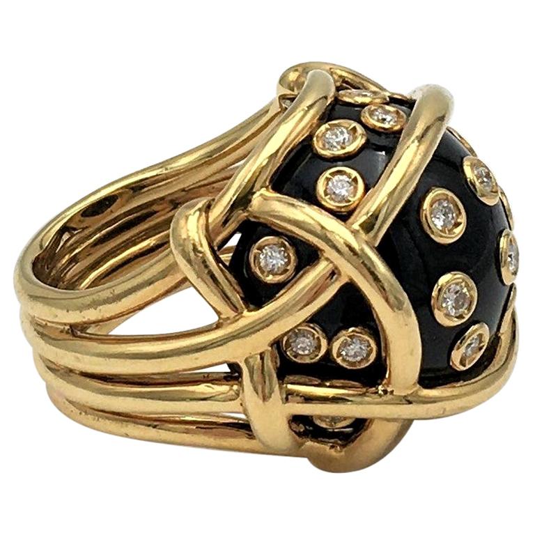 Verdura Gold Diamond and Black Jade Polka Dot Ring