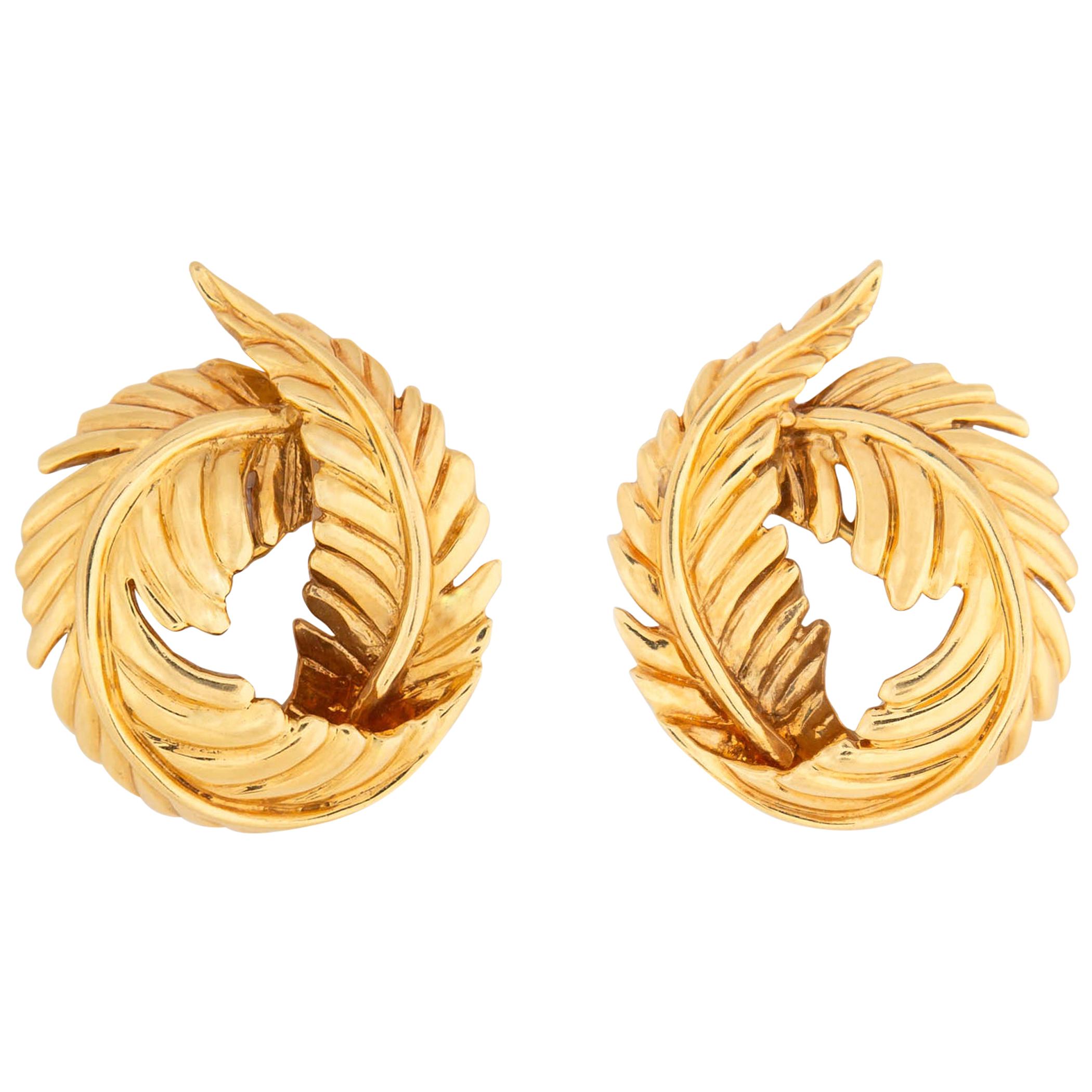 Verdura Gold Feather Earrings