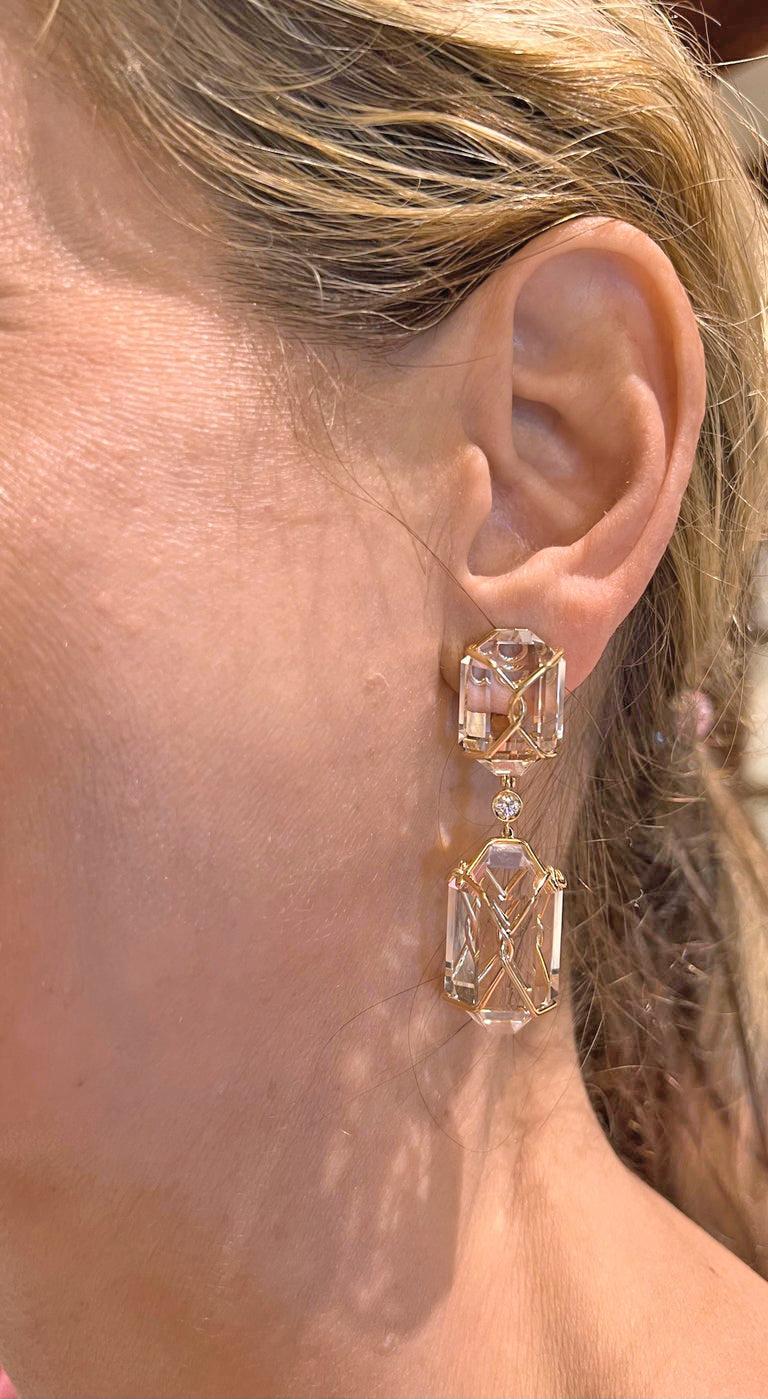 Hexagon Cut Verdura Gold Rock Crystal Herkimer Pendant Earrings