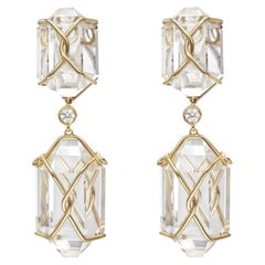 Verdura Gold Rock Crystal Herkimer Pendant Earrings