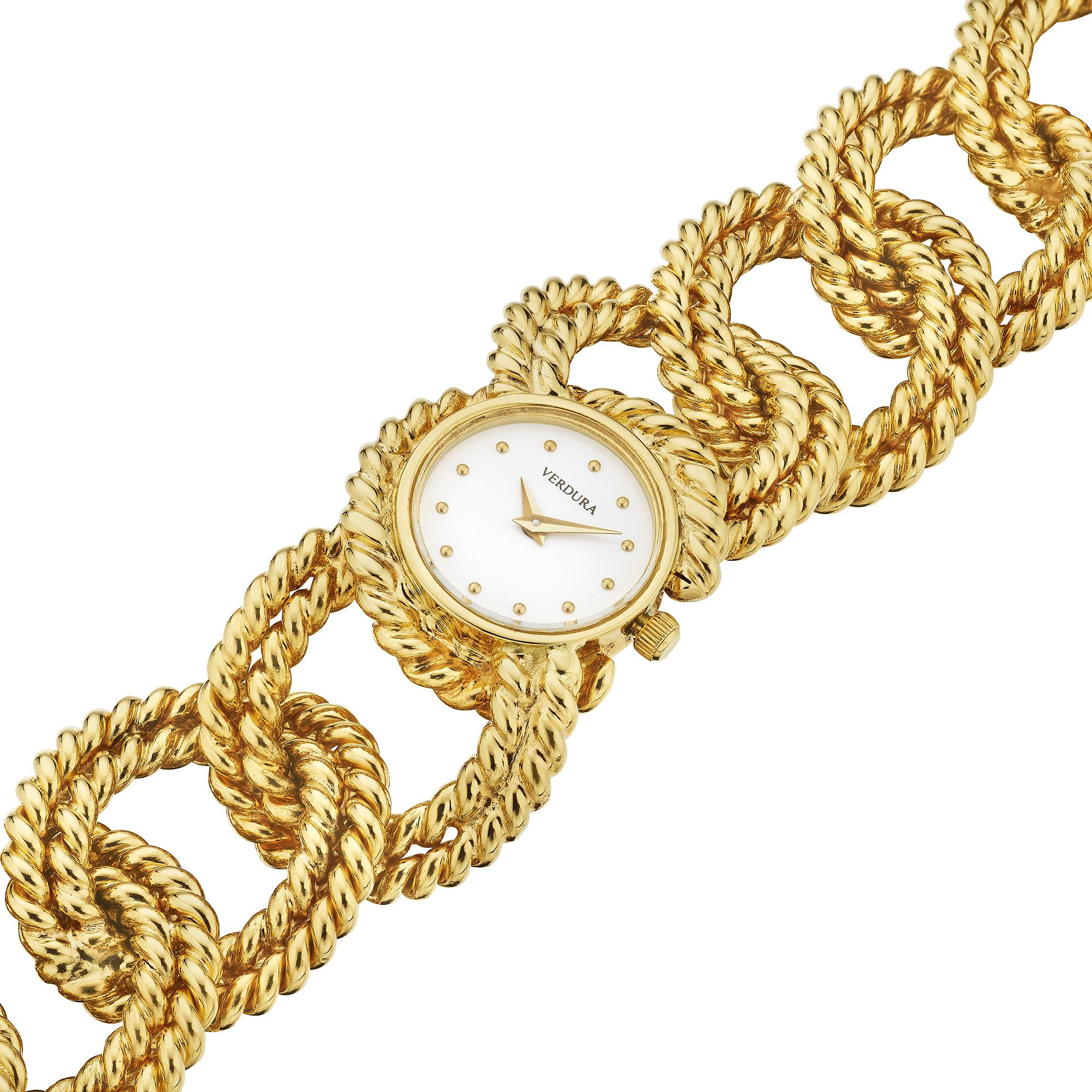Modernist Verdura Gold Rope Link Vintage Watch Bracelet For Sale