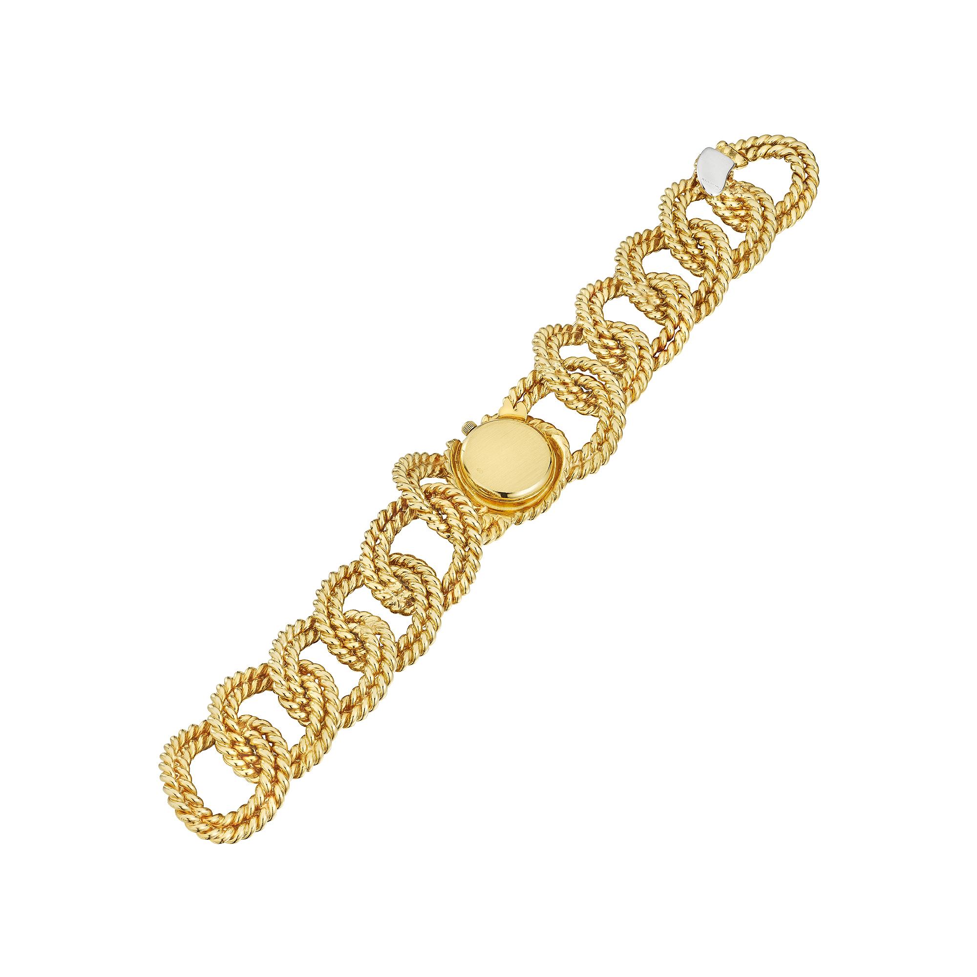 Verdura Gold Rope Link Vintage Watch Bracelet In Excellent Condition In Greenwich, CT