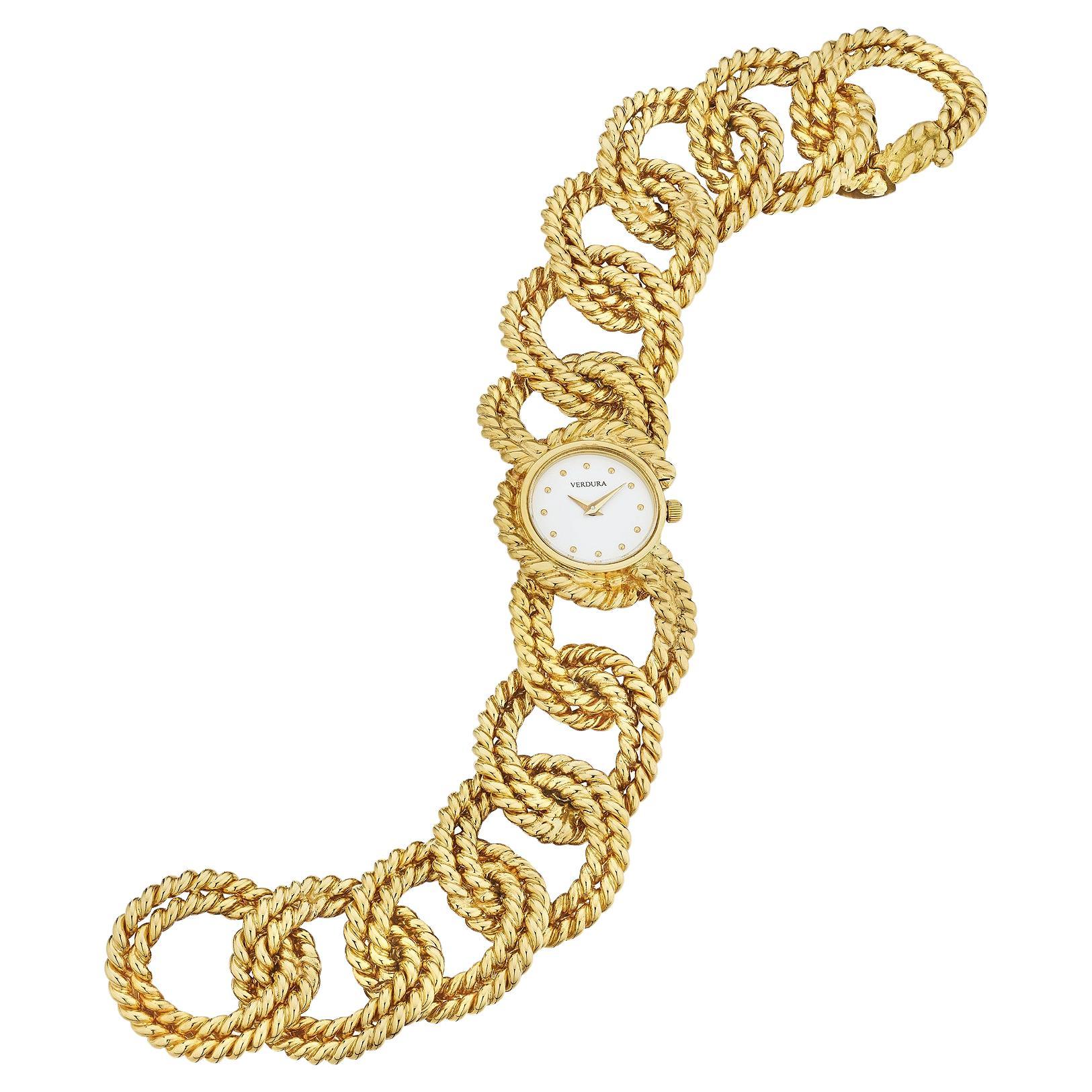 Verdura Gold Rope Link Vintage Watch Bracelet For Sale