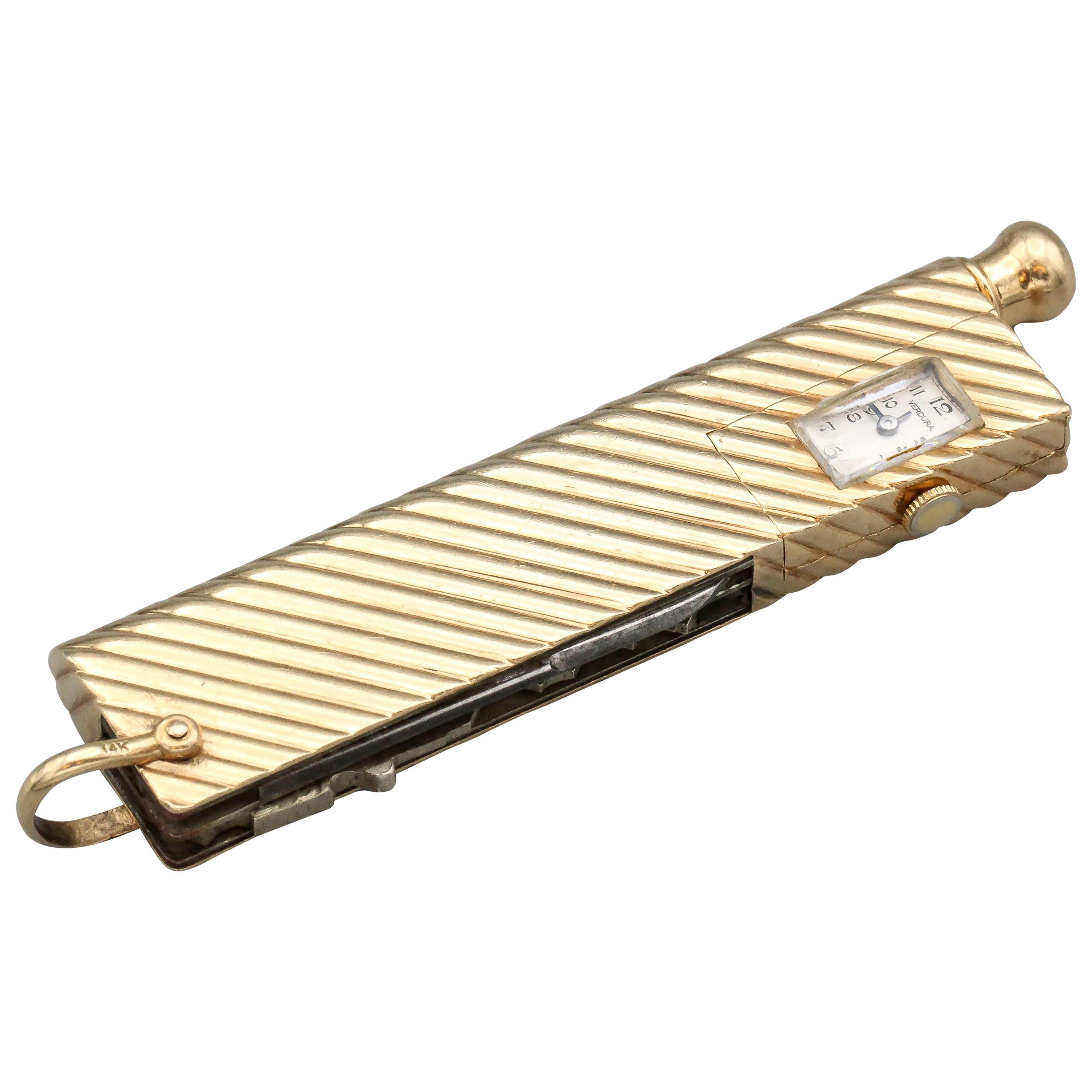 Utility-Messer und Schlüssel aus Gold von Verdura mit Uhr und verstecktem Bleistift im Angebot