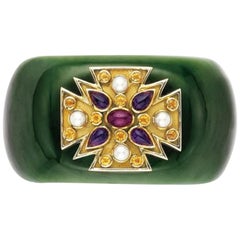 Retro Verdura Green Jade and Gem-Set 'Maltese' Cuff Bracelet