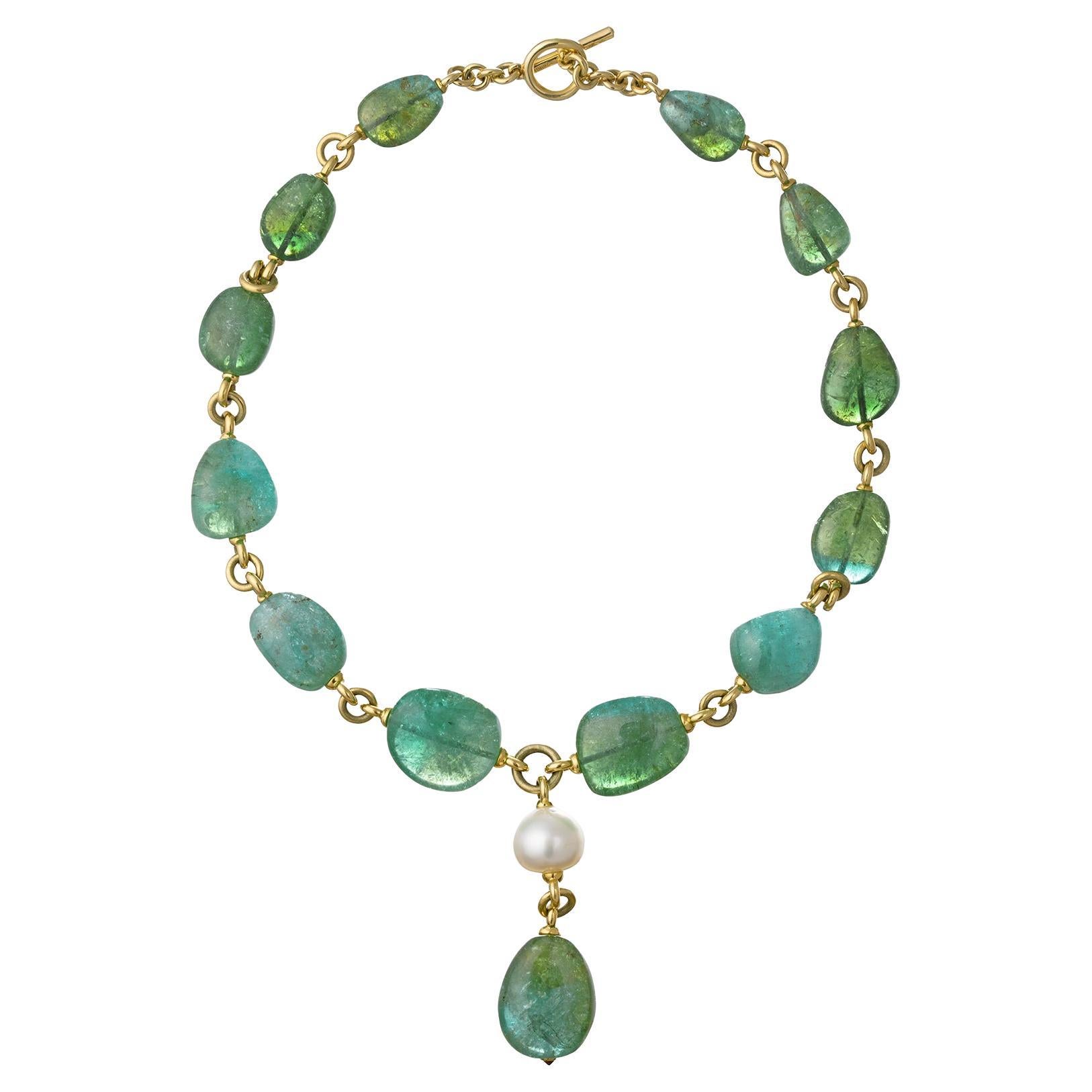 Verdura Green Tourmaline South Sea Pearl Y Necklace