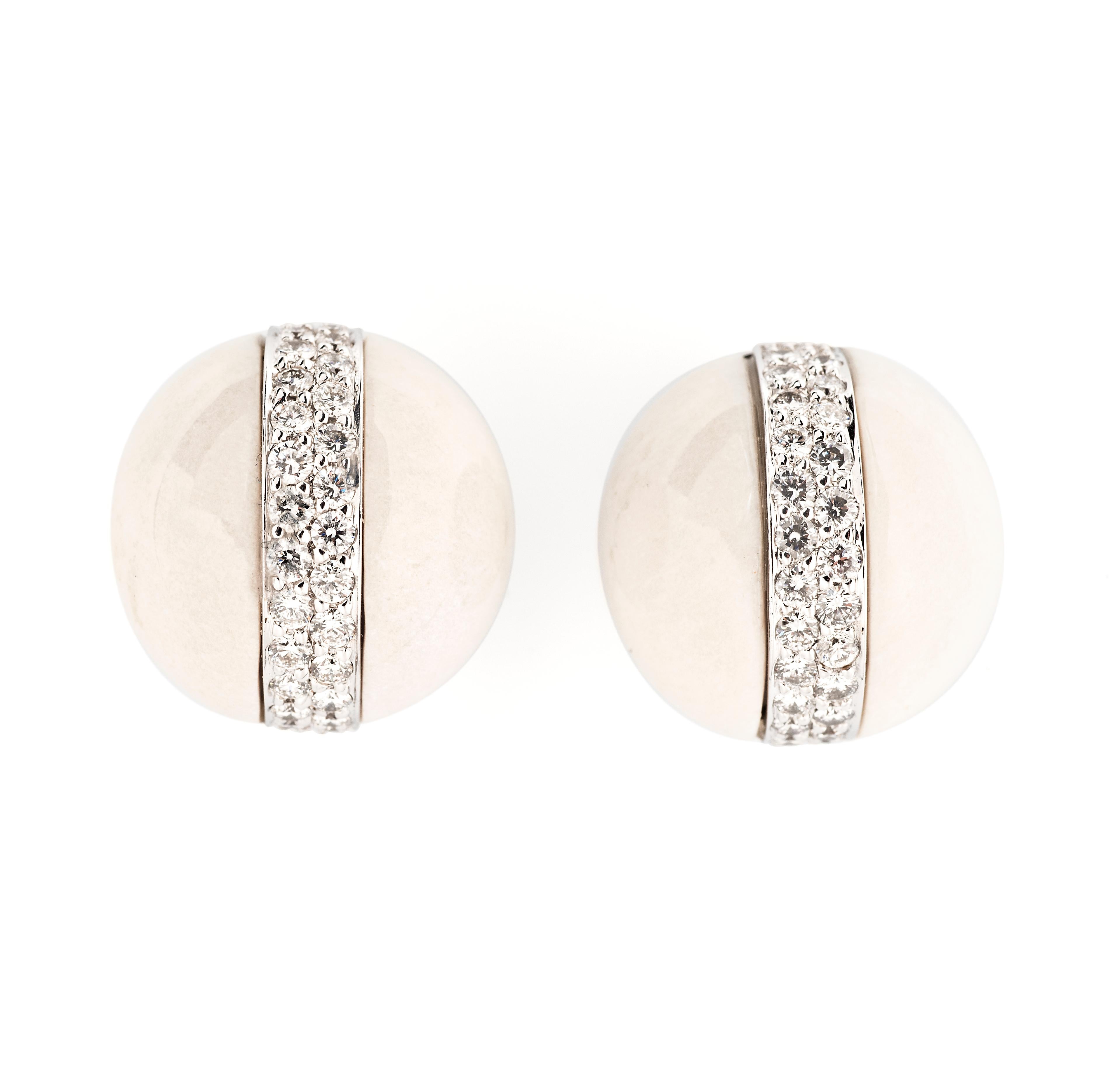 Modern Verdura Hardstone and Diamond Dome Ear Clips For Sale