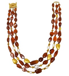 Verdura Hessonite Garnet Baroque Pearl 18 Karat Yellow Gold Vintage Byzantine Be