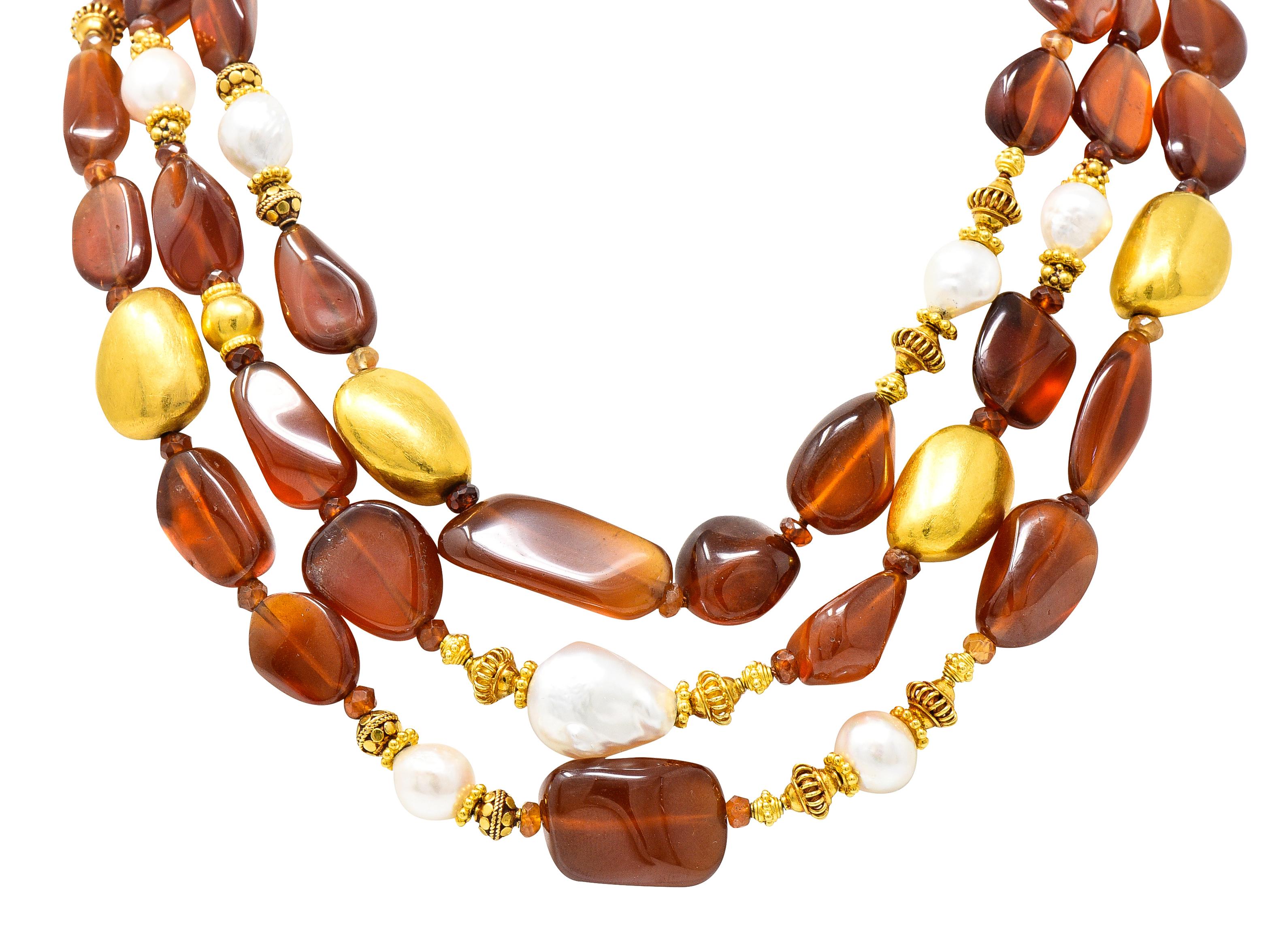 Women's or Men's Verdura Hessonite Garnet Baroque Pearl 18 Karat Yellow Gold Vintage Byzantine Be