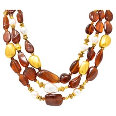 Verdura Hessonite Garnet Baroque Pearl 18 Karat Yellow Gold Retro Byzantine Be