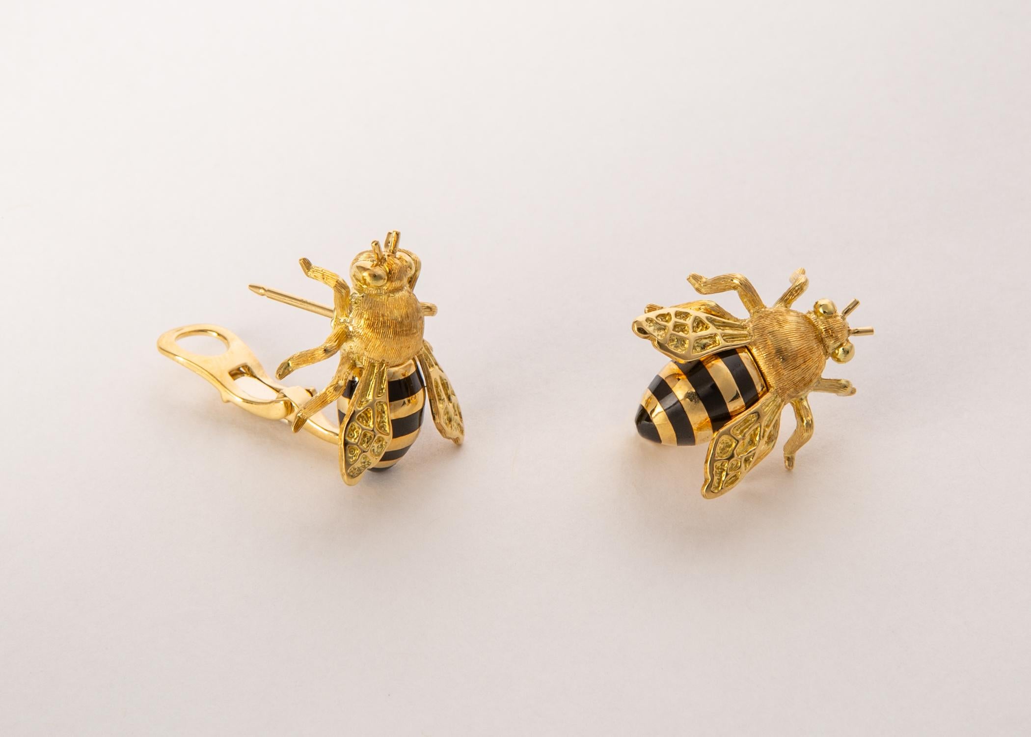 Verdura creates this whimsical pair of honeybee earrings based on an archival design from 1943. Just over 3/4's of an inch in length.