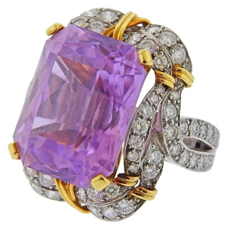 Verdura Kunzite Gold Diamond Cocktail Ring For Sale at 1stDibs