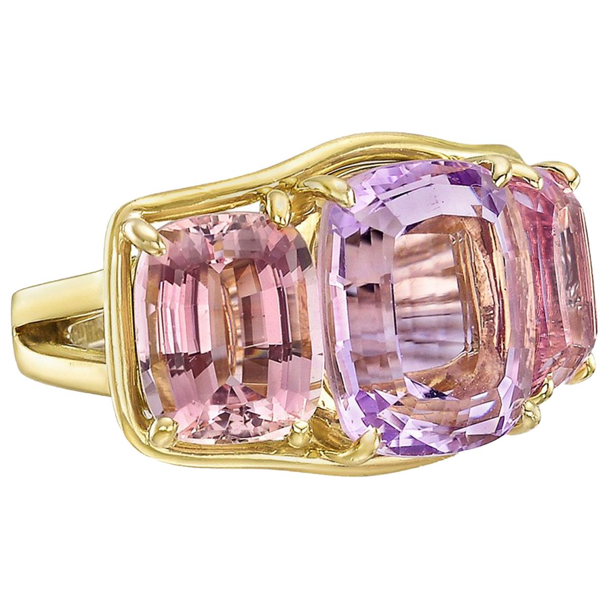 Verdura Kunzite Pink Tourmaline Three-Stone Ring