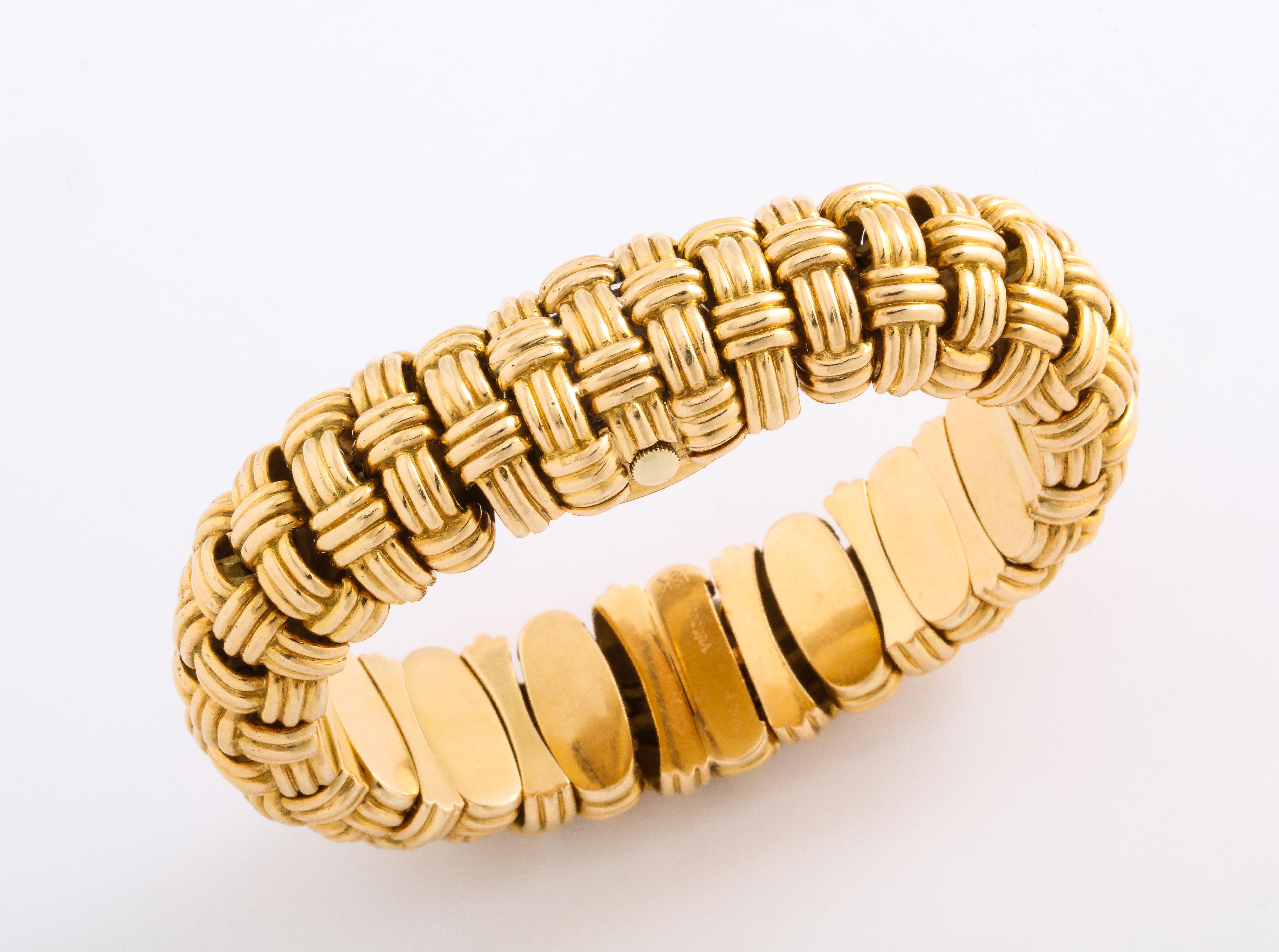 Verdura Ladies Yellow Gold Basketweave Bracelet Eterna-Matic Wristwatch 6
