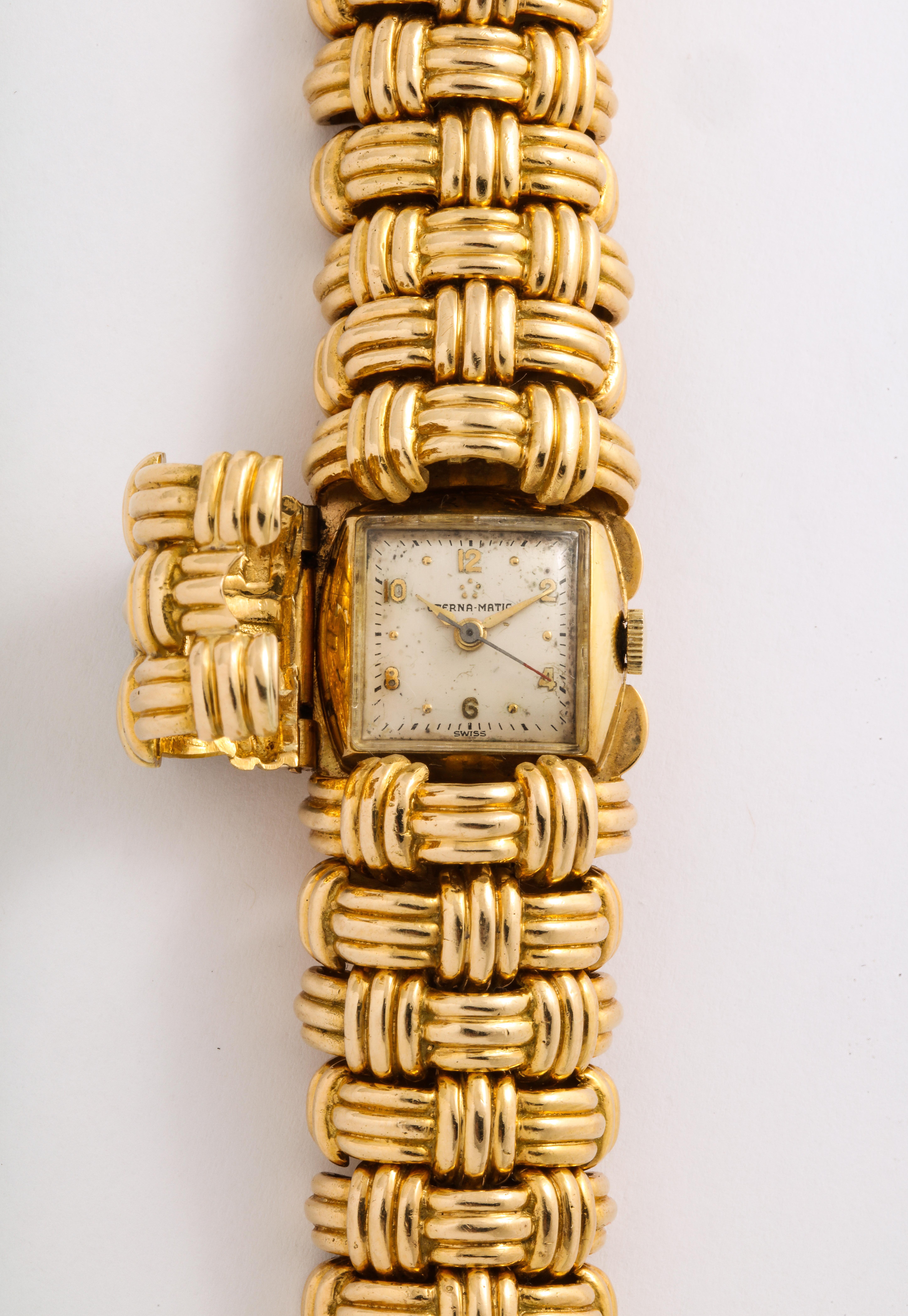 Verdura Ladies Yellow Gold Basketweave Bracelet Eterna-Matic Wristwatch 3