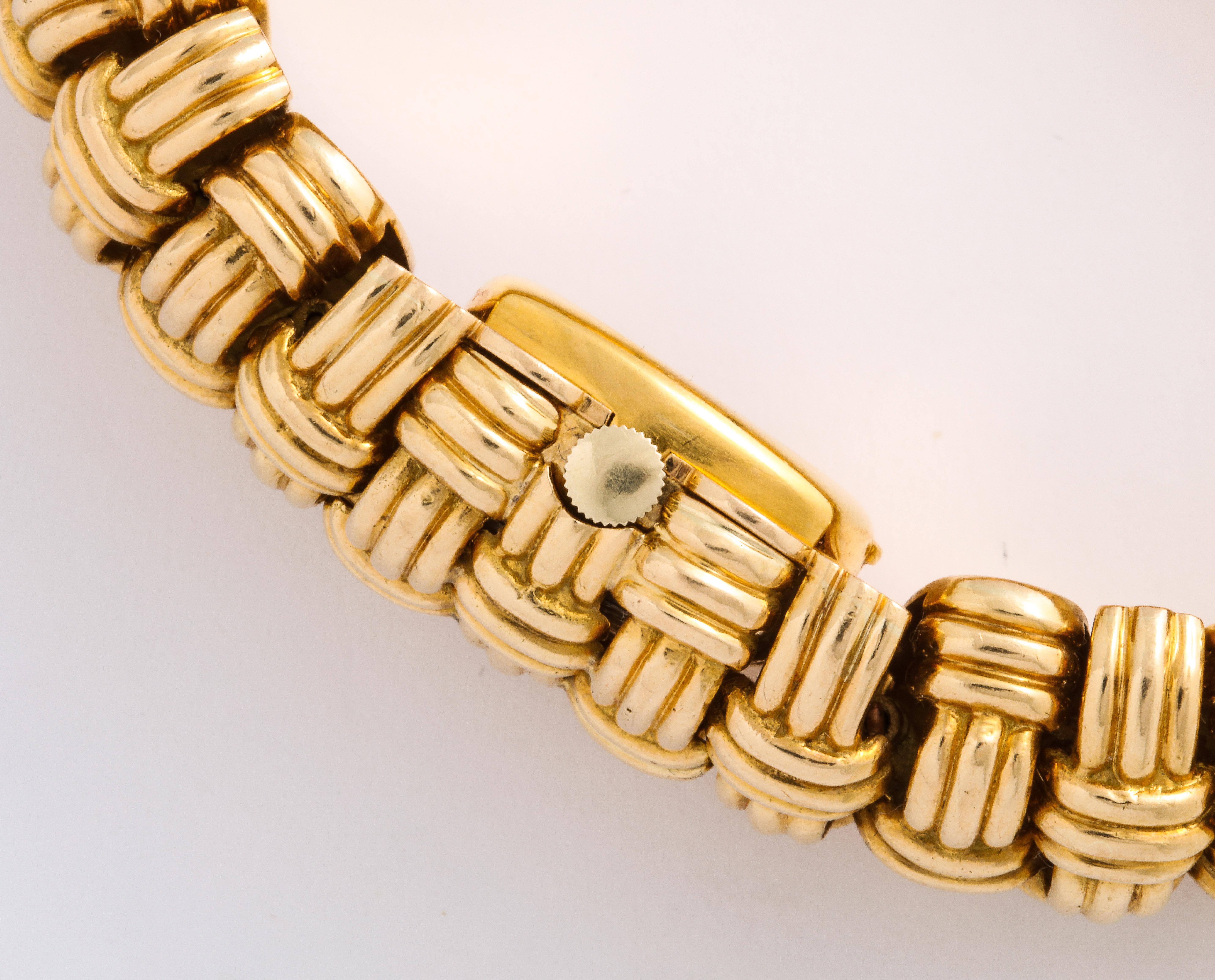 Verdura Ladies Yellow Gold Basketweave Bracelet Eterna-Matic Wristwatch 4