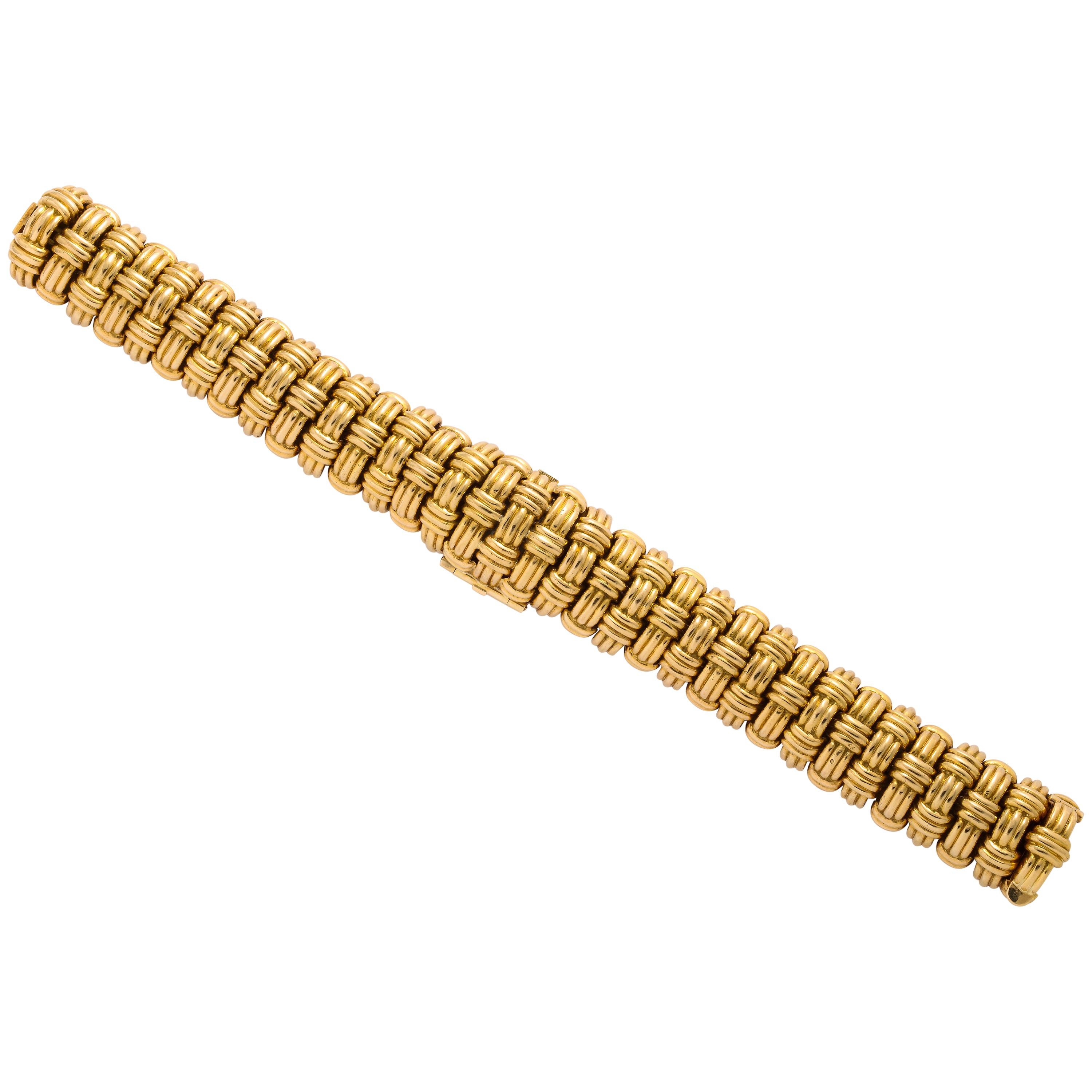 Verdura Ladies Yellow Gold Basketweave Bracelet Eterna-Matic Wristwatch