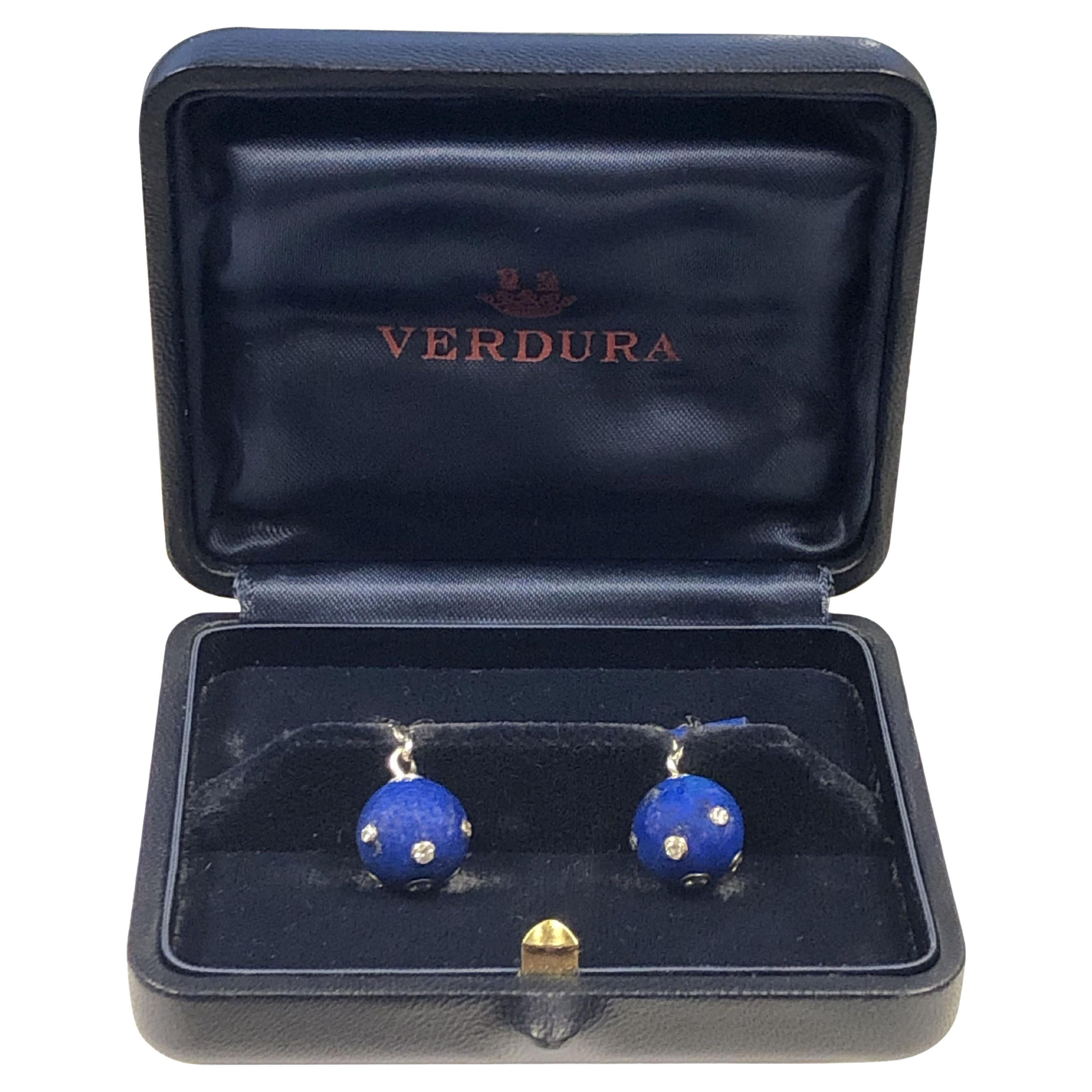 Verdura Lapis Gold and Diamond set Cufflinks For Sale