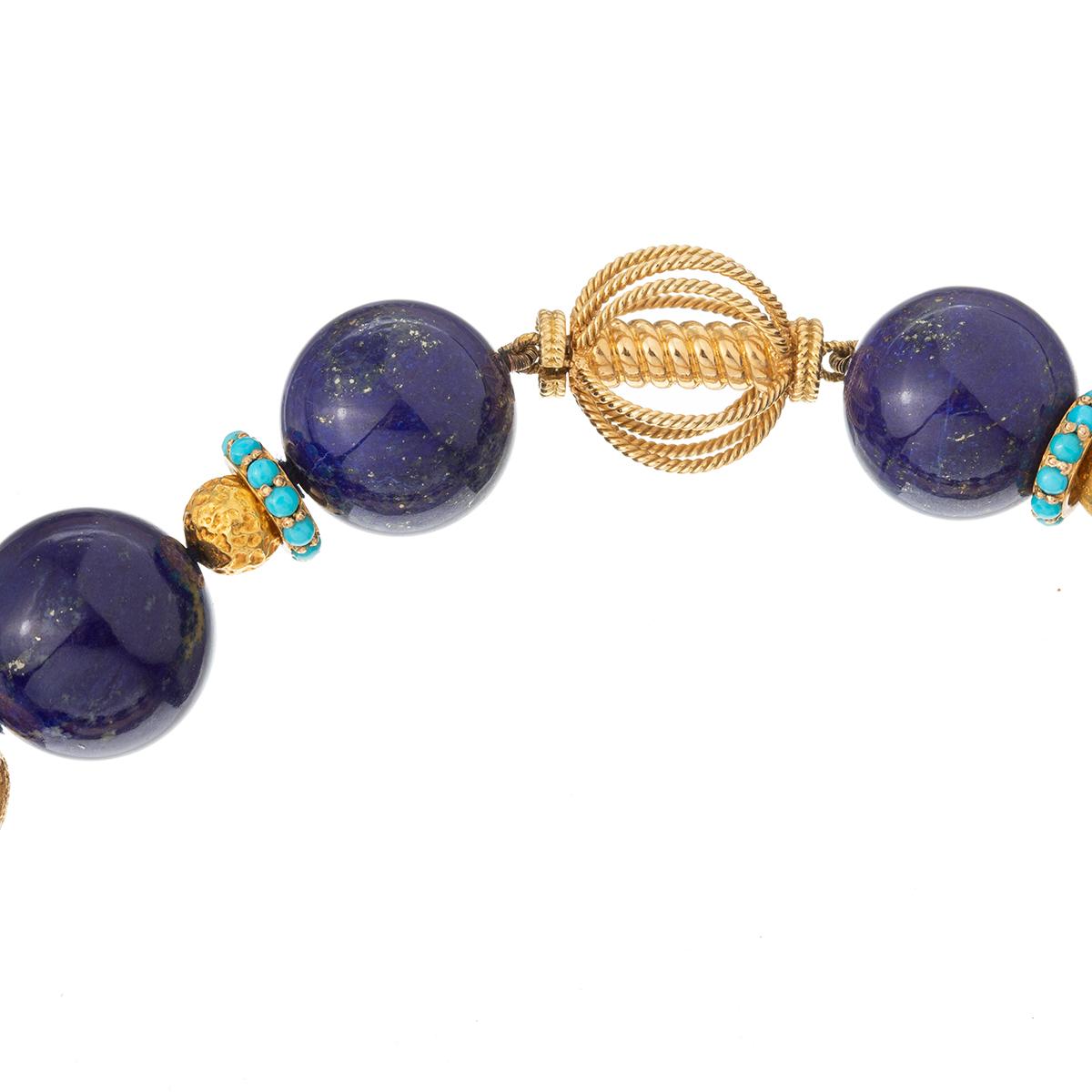 Bead Verdura Lapis Lazuli Turquoise Gold Necklace
