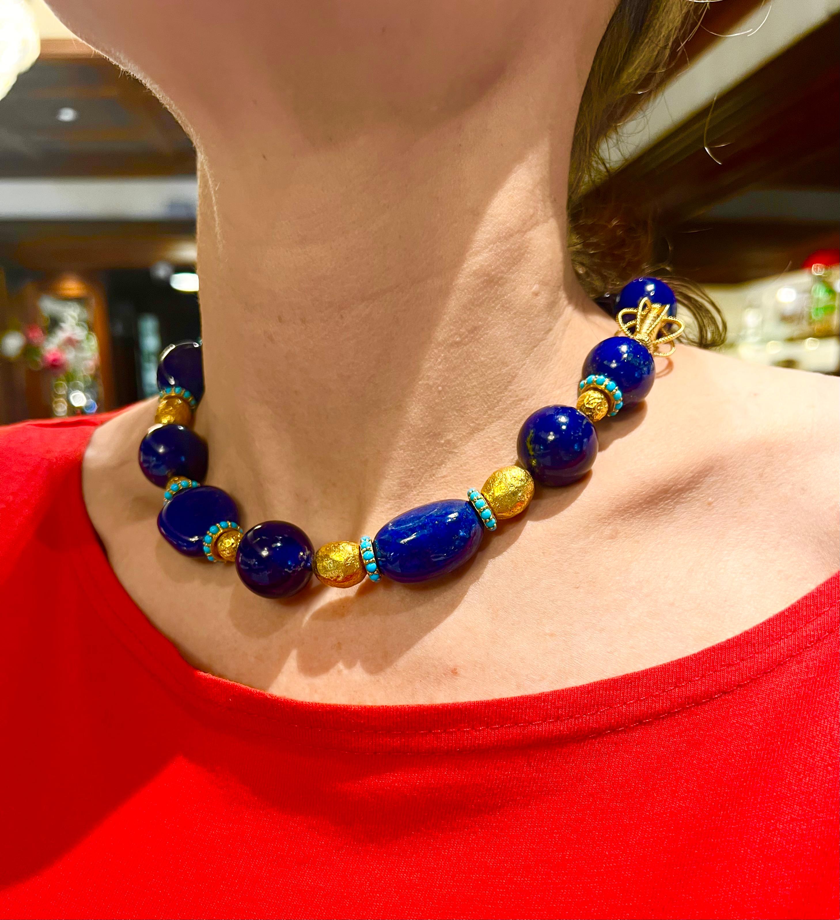 Verdura Lapis Lazuli Turquoise Gold Necklace In Excellent Condition In Palm Beach, FL