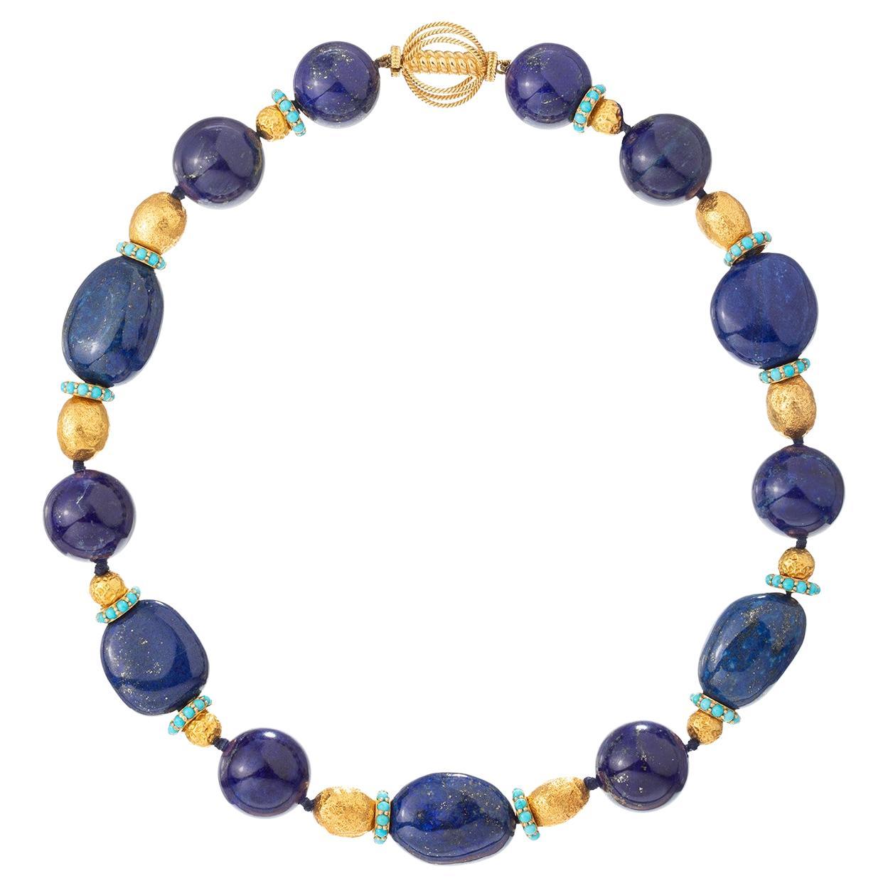 Verdura Lapis Lazuli Turquoise Gold Necklace