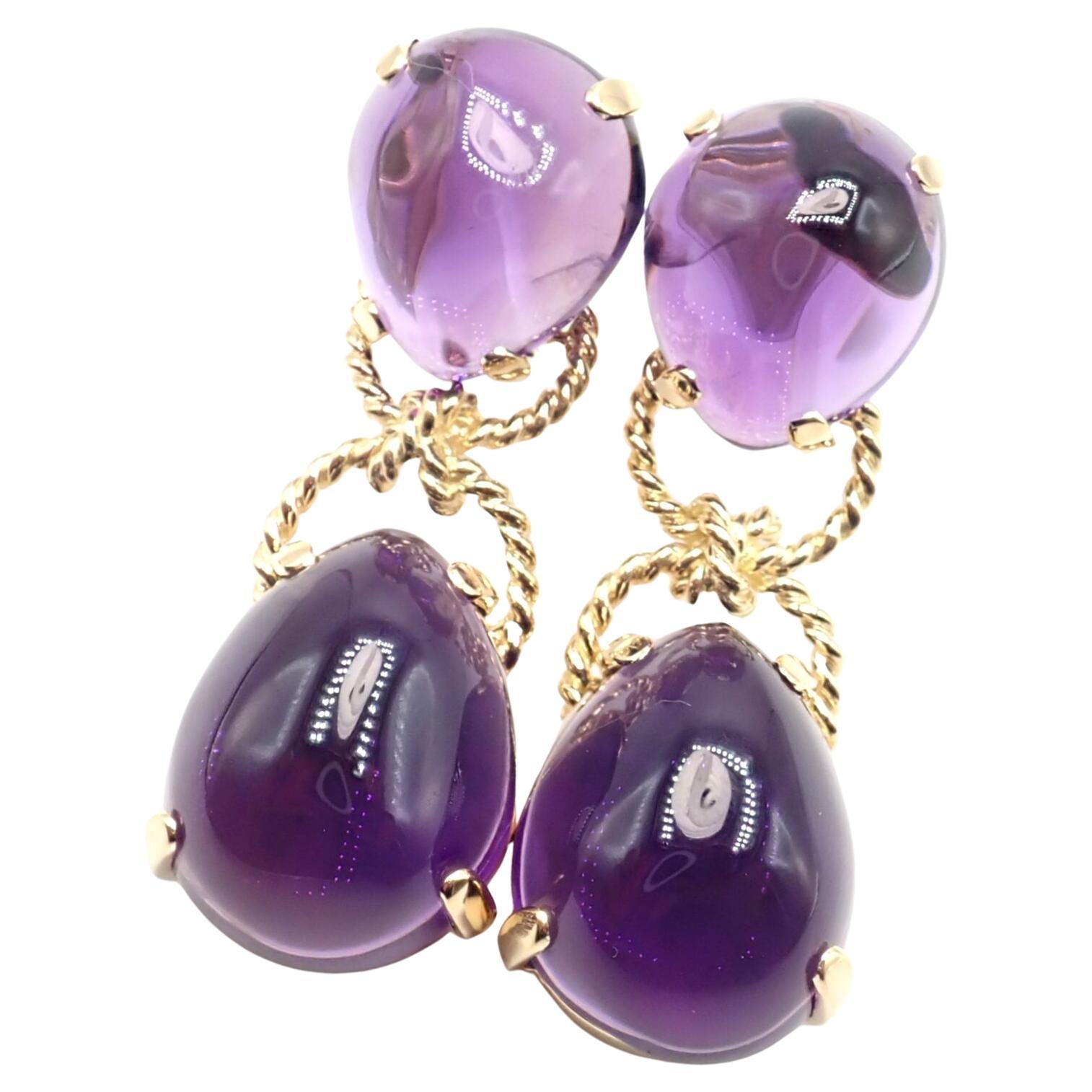 Verdura Large Amethyst Drop Yellow Gold Earrings