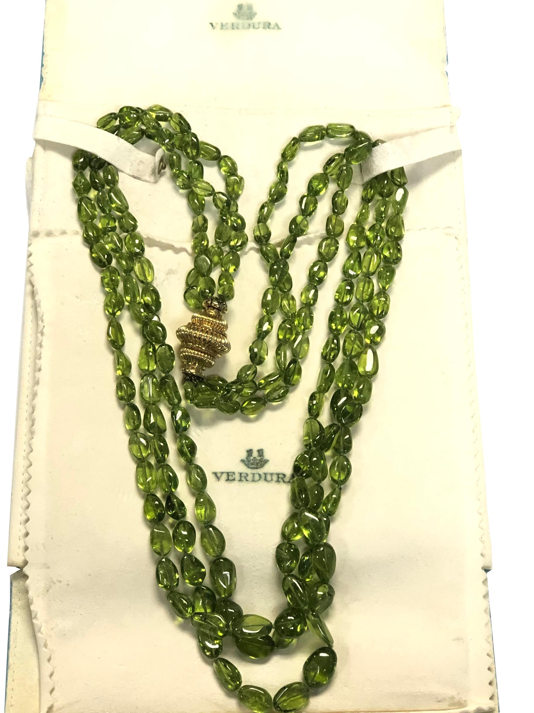 Verdura Large Impressive Peridot Triple Strand and Gold Necklace 2