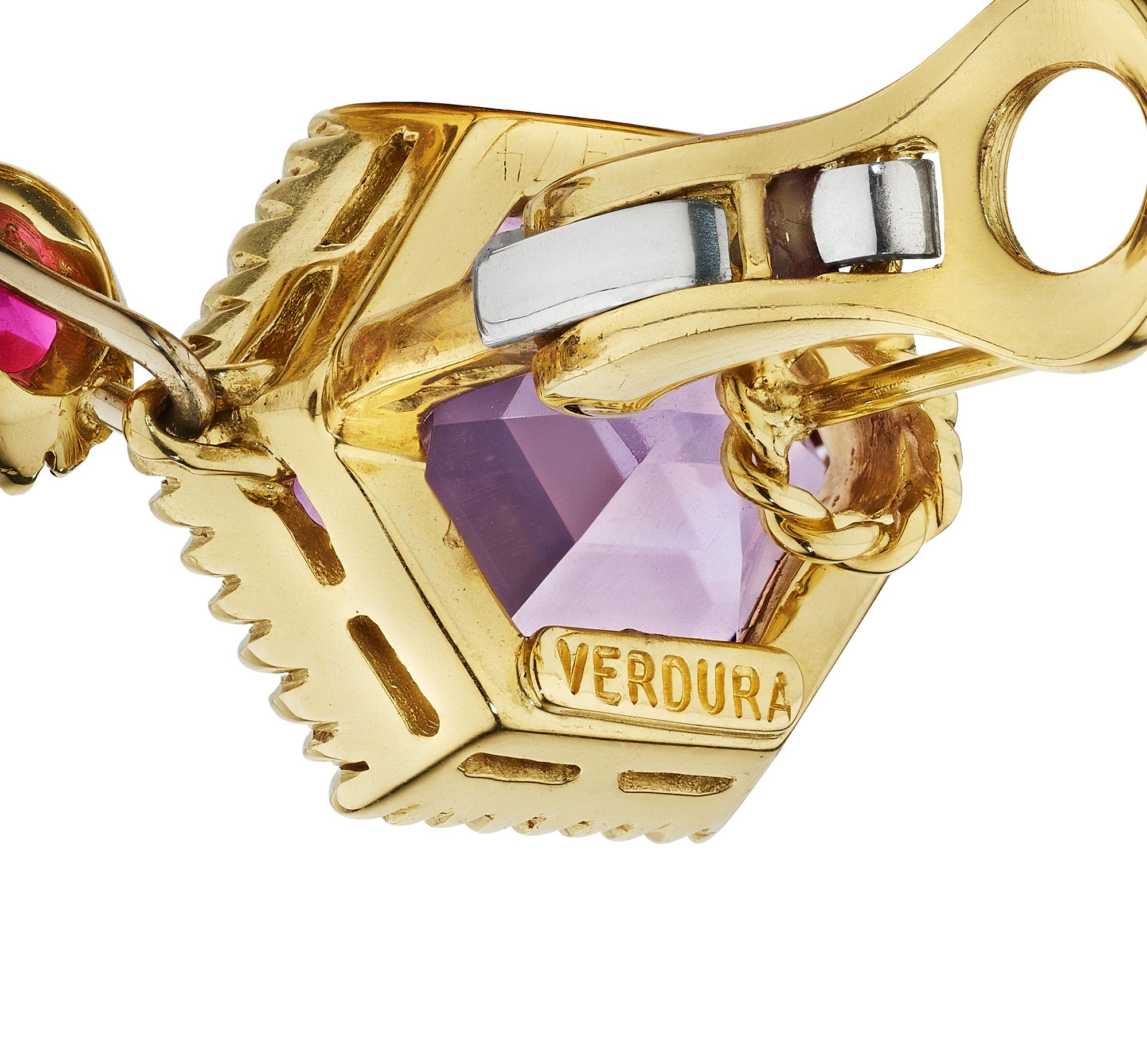 Verdura Flieder Amethyst Rosa Turmalin Byzantinische Cabrio-Ohrringe (Zeitgenössisch)