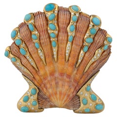 Verdura Lions Paw, Diamond, Turquoise & Gold Brooch