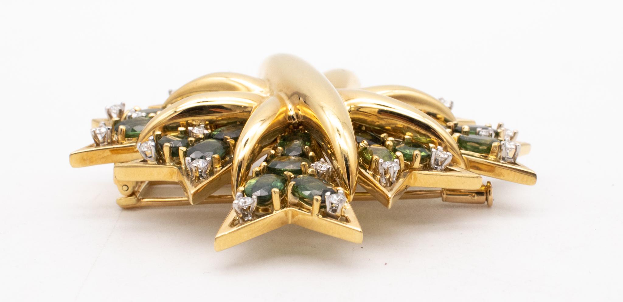 Verdura Maltese Brooch Pendant 18Kt Gold With 31.1 Ctw In Diamonds & Tourmaline In Excellent Condition For Sale In Miami, FL