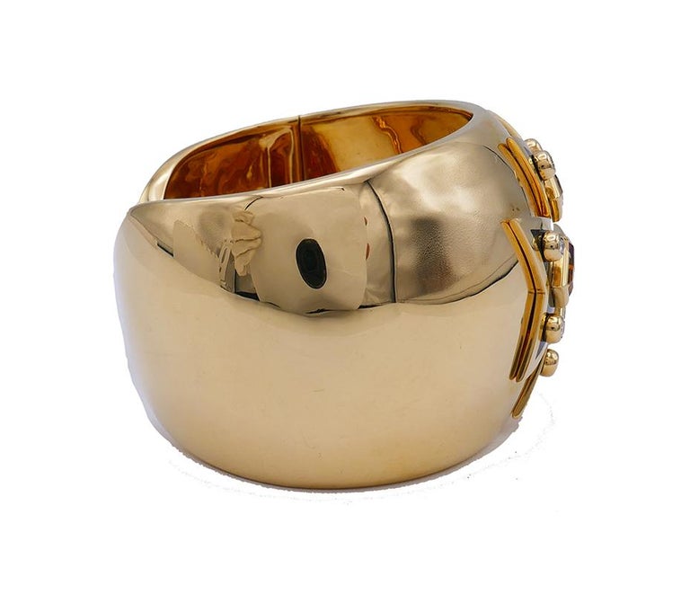 Women's or Men's Verdura Maltese Cross Cuff Bracelet 18k Gold Gemstones For Sale