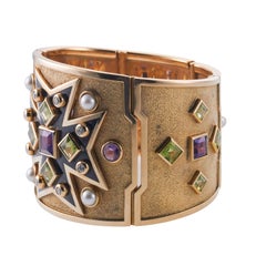 Verdura Maltese Cross Diamond Amethyst Peridot Pearl Gold Bracelet
